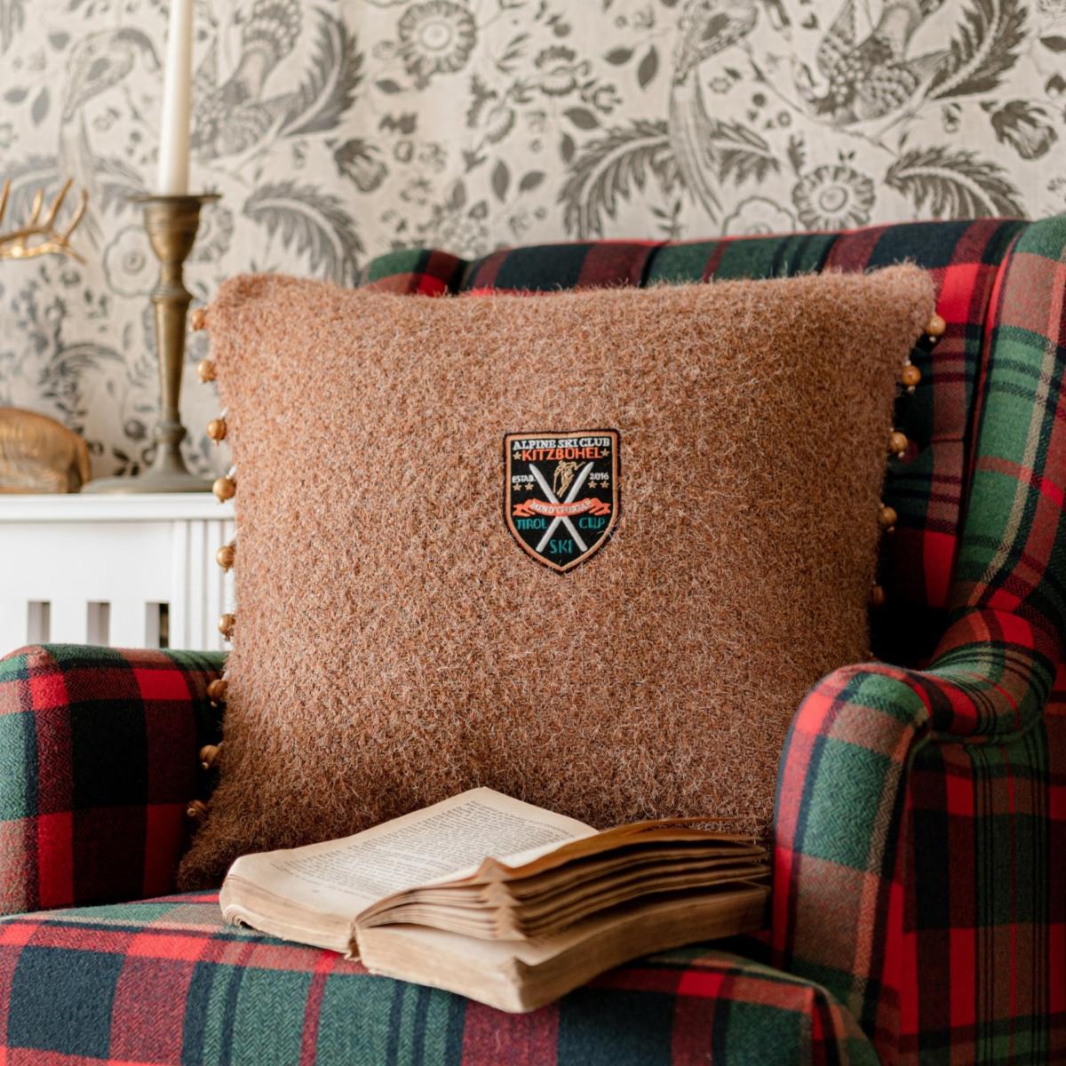 Brown Alpine Ski Club Square Cushion By Mindthegap – image 3