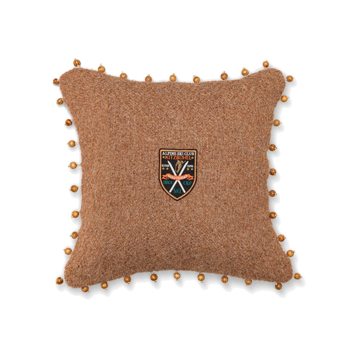 Brown Alpine Ski Club Square Cushion By Mindthegap – image 1