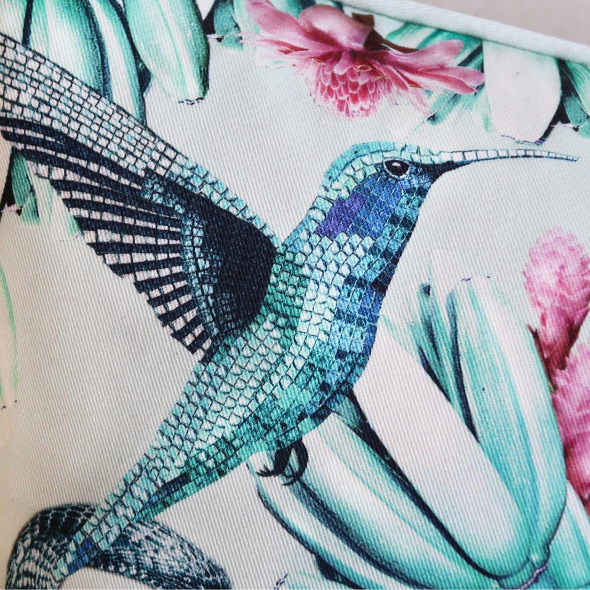 Mosaic Hummingbird And Snake Cotton Cushion Cassandra Hone – image 5