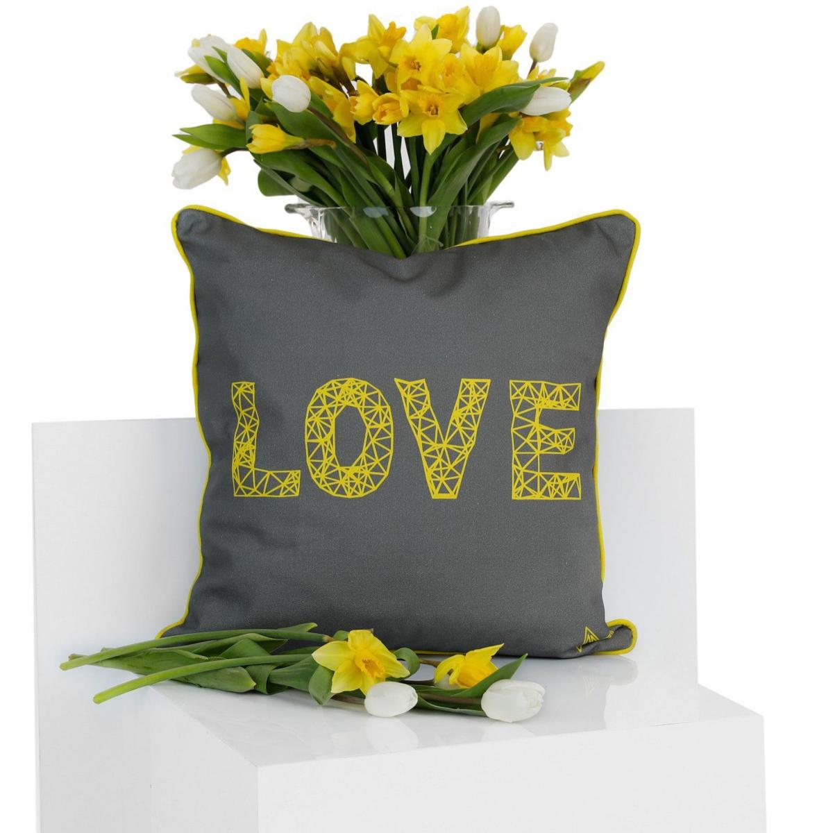 Luxury Indoor Outdoor Cushions - Grey & Yellow Organic Collection Heart/Love Marokka Design – image 3