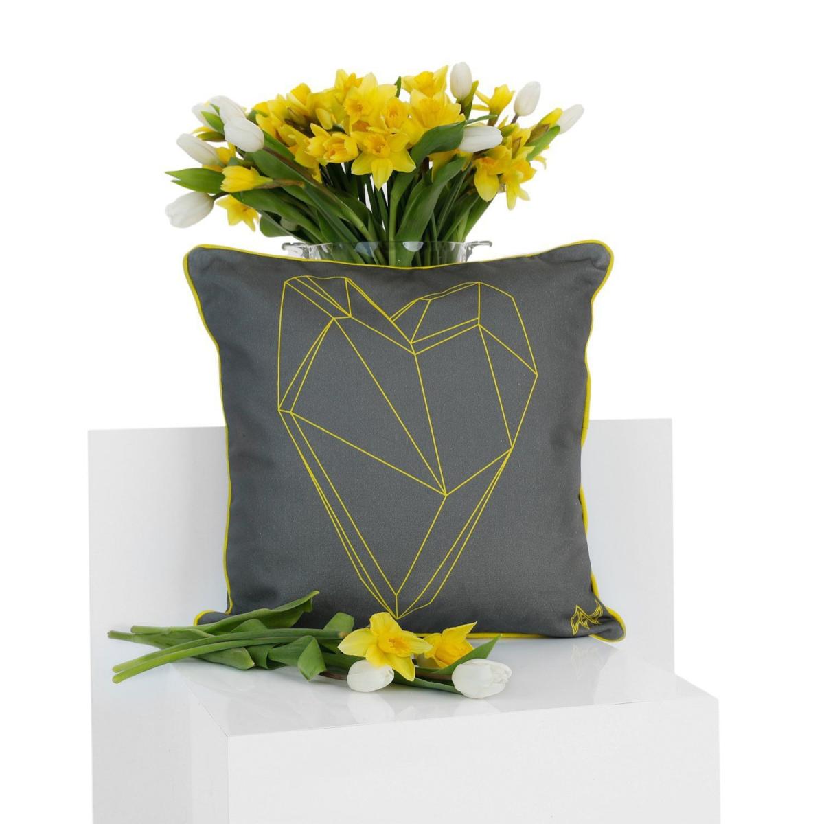 Luxury Indoor Outdoor Cushions - Grey & Yellow Organic Collection Heart/Love Marokka Design – image 4