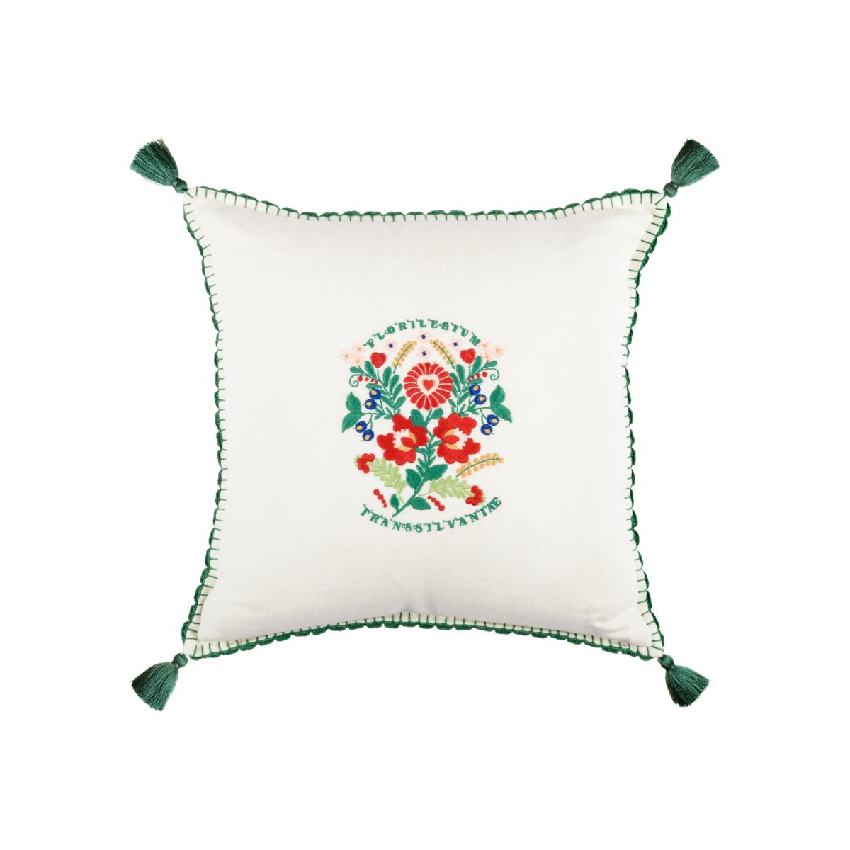 White / Red / Blue Transsilvaniae Florilegium Linen Cushion By Mindthegap – image 1