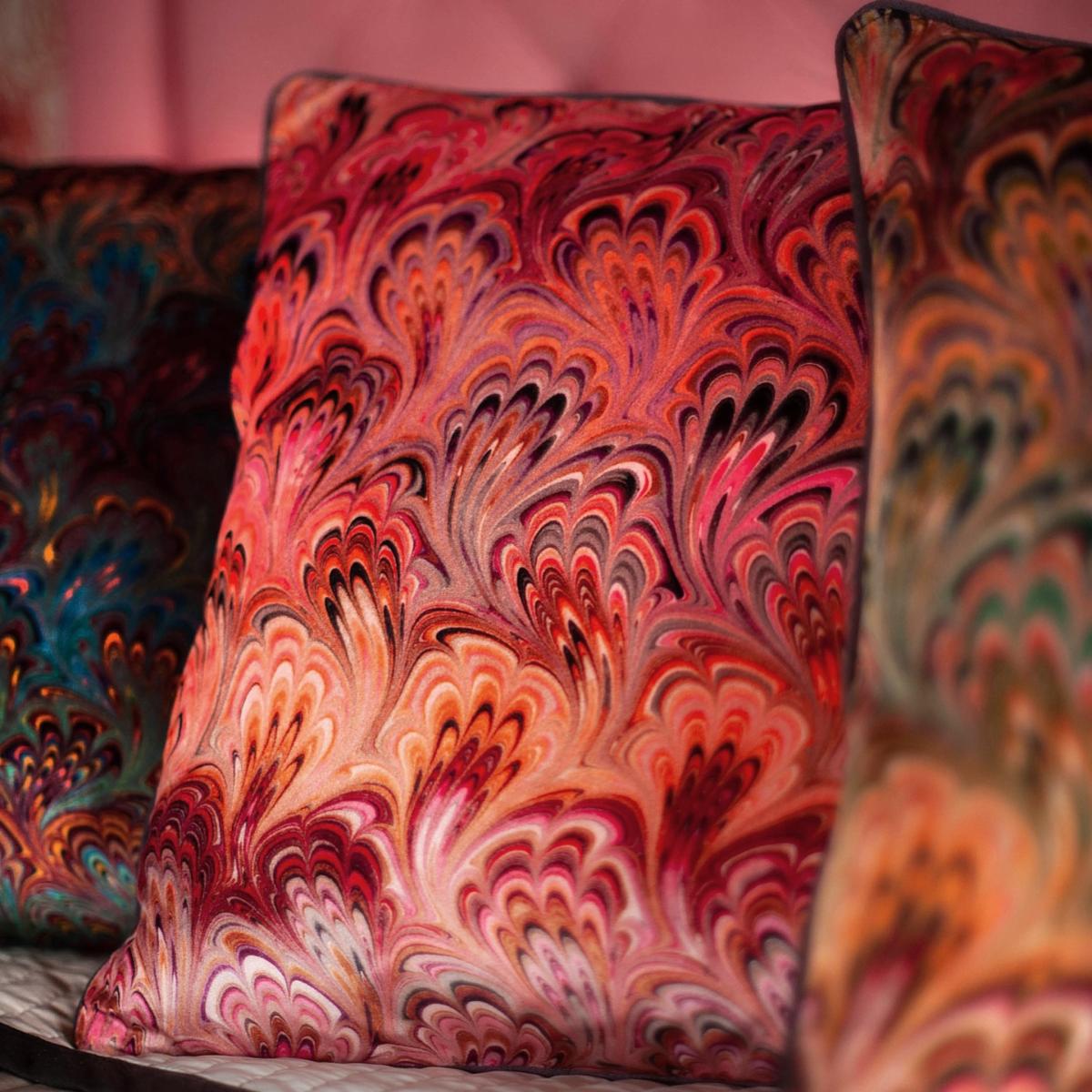 Red / Pink / Purple Blush Bouquet Velvet Cushion Susi Bellamy – image 2