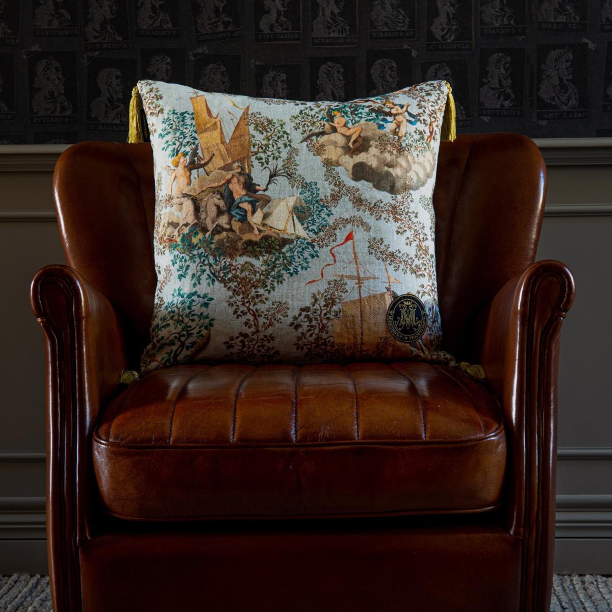 Neutrals / Green / Blue Journey To Eden Linen Square Cushion By Mindthegap – image 2