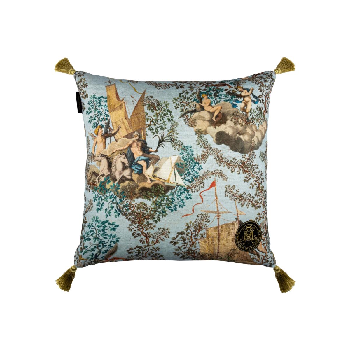 Neutrals / Green / Blue Journey To Eden Linen Square Cushion By Mindthegap – image 1