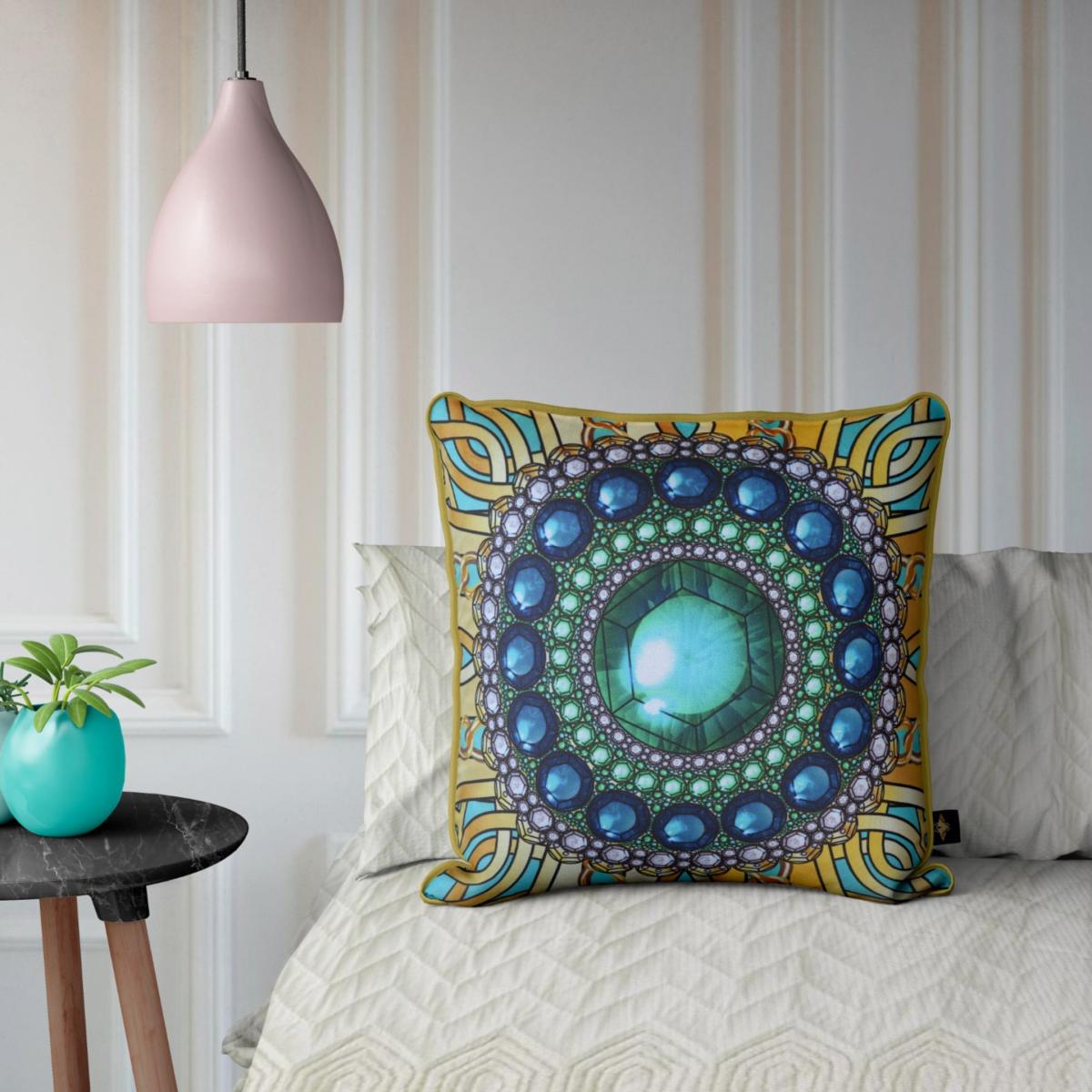 Gold / Green / Blue Zellandine's Emerald Brooch Velvet Cushion The Curious Department – image 4