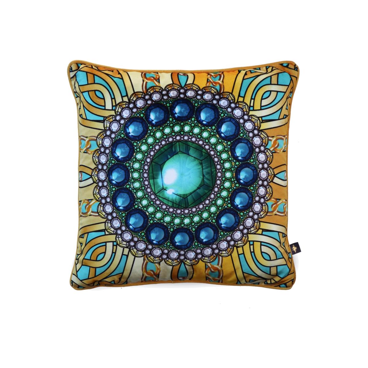 Gold / Green / Blue Zellandine's Emerald Brooch Velvet Cushion The Curious Department – image 1