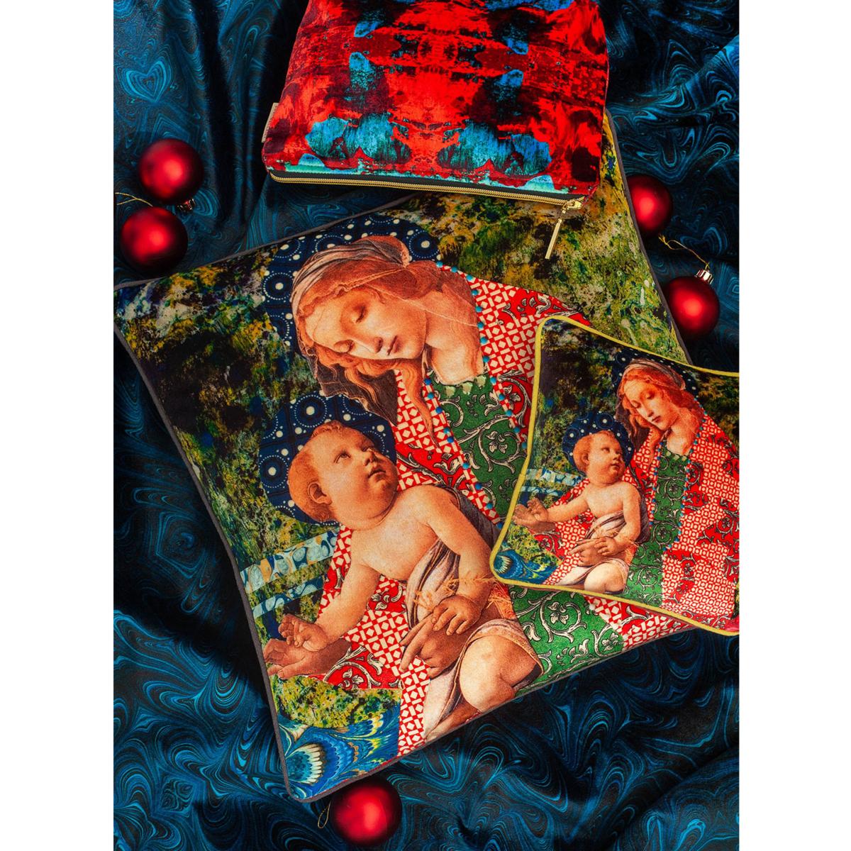 Red / Green / Blue Marbled Madonna Velvet Cushion Susi Bellamy – image 2