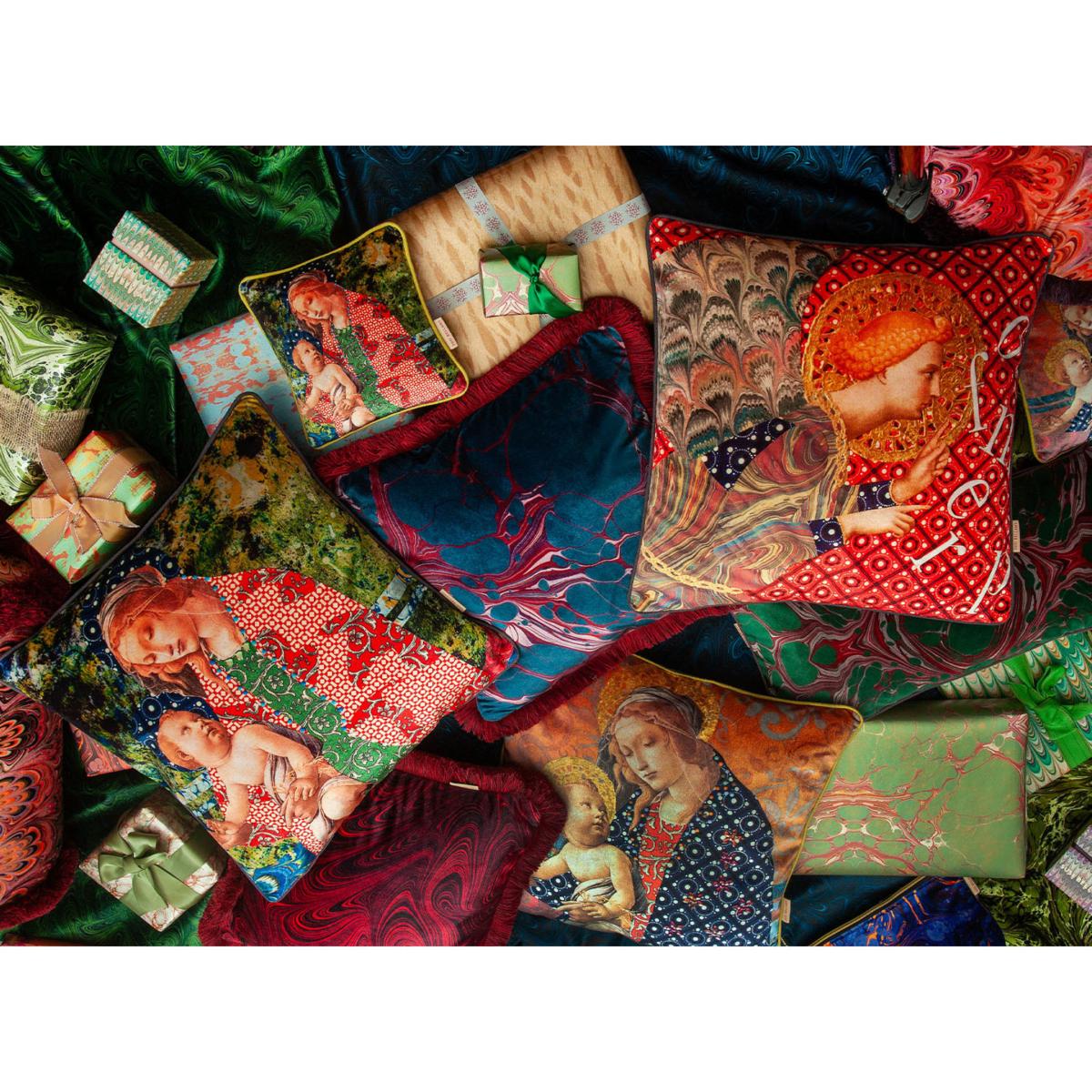 Red / Green / Blue Marbled Madonna Velvet Cushion Susi Bellamy – image 3