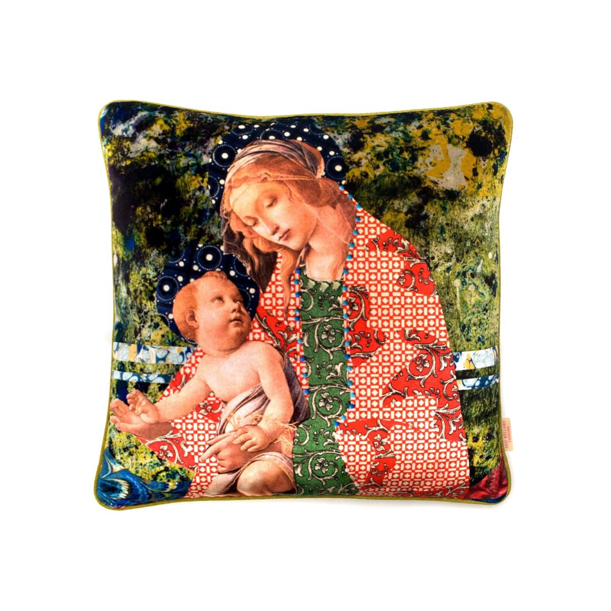 Red / Green / Blue Marbled Madonna Velvet Cushion Susi Bellamy – image 1