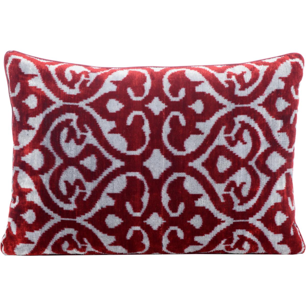 Red Hand-Woven Reversible Silk Velvet Ikat Cushion One Size Anor Living – image 2