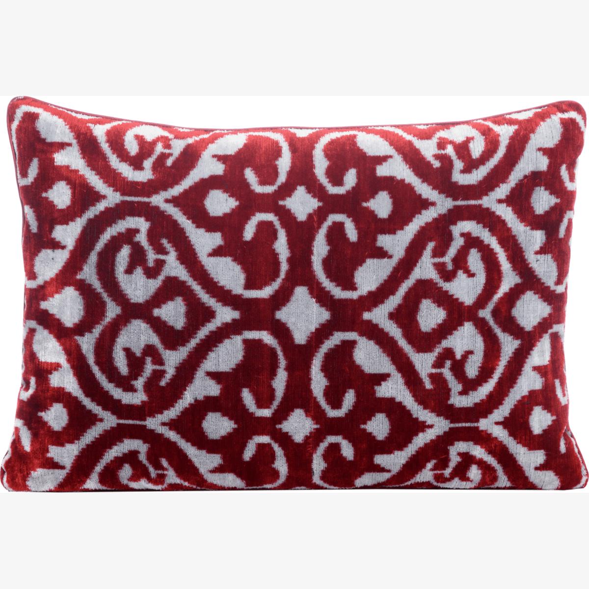 Red Hand-Woven Reversible Silk Velvet Ikat Cushion One Size Anor Living – image 1