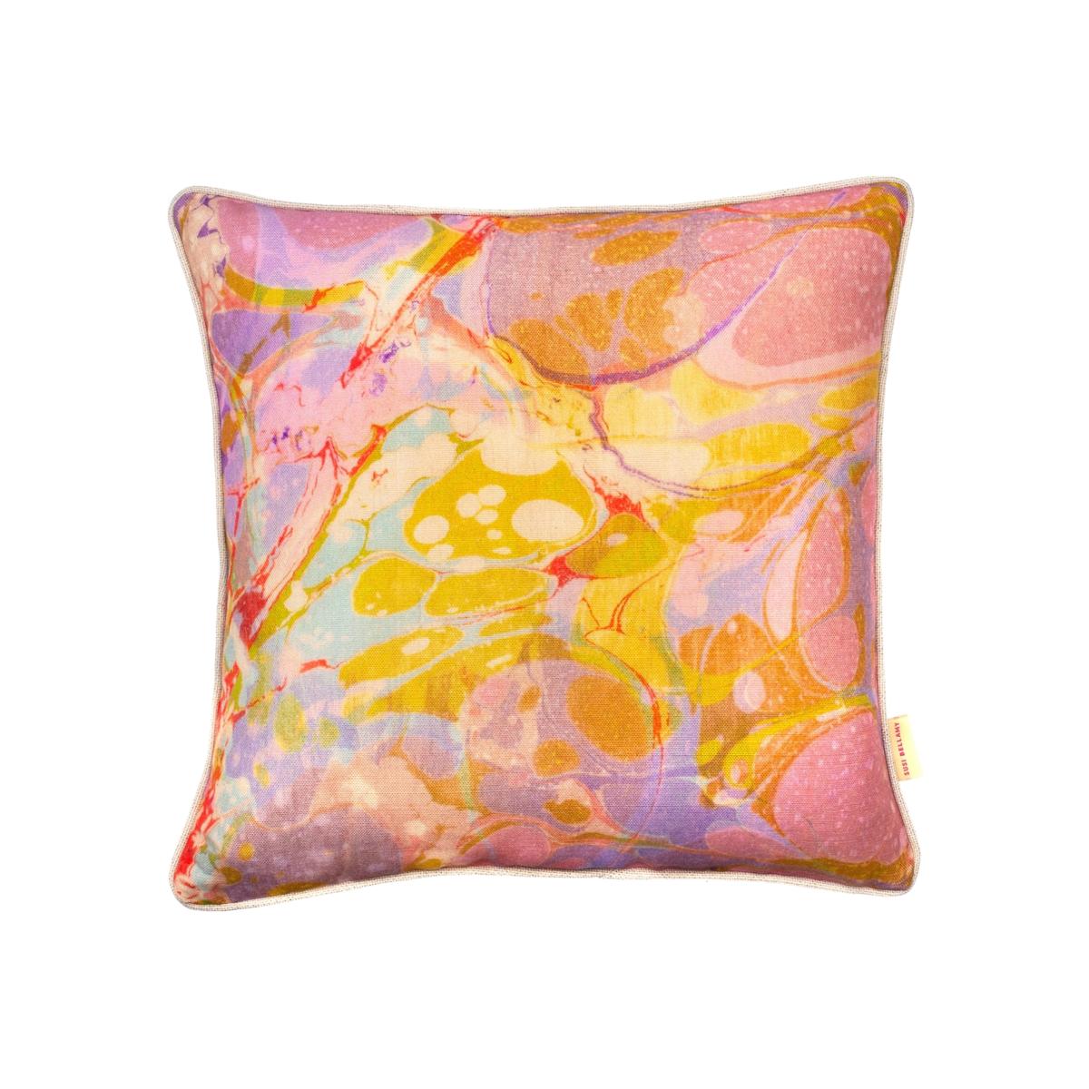 Green / Pink / Purple Lavender Tapestry Linen Cushion Susi Bellamy – image 1