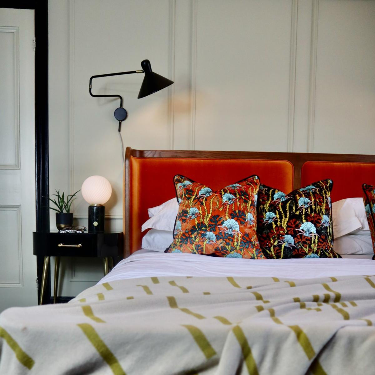 Yellow / Orange Coral Odyssey Black Velvet Cushion The Curious Department – image 3