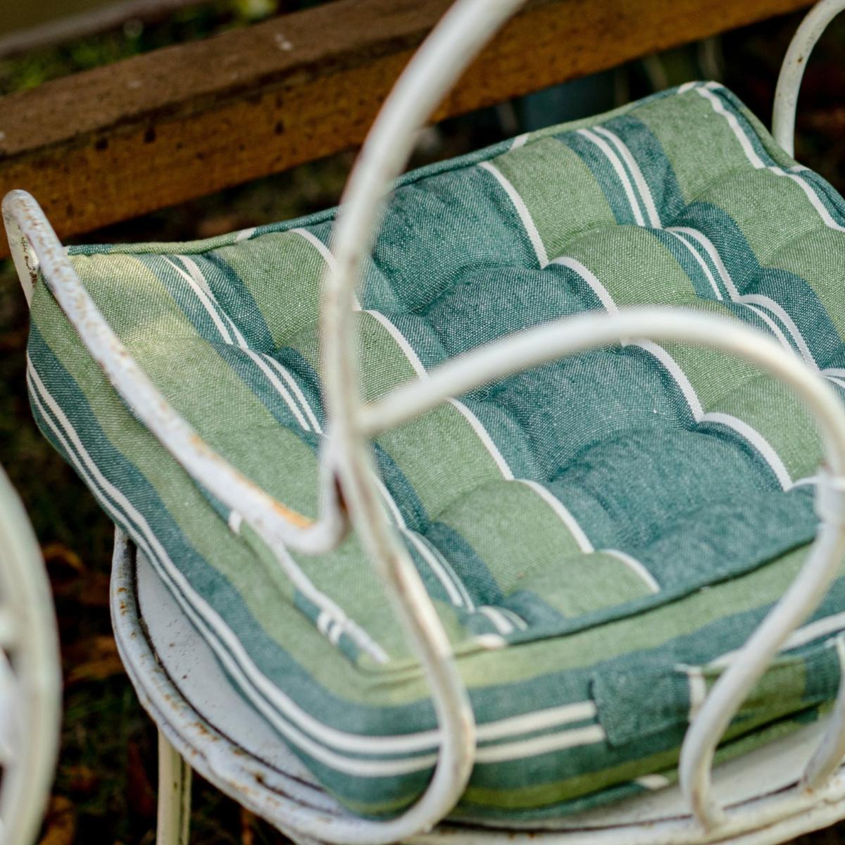 Green / White Szepviz Stripe Linen Chair Cushion By Mindthegap – image 3