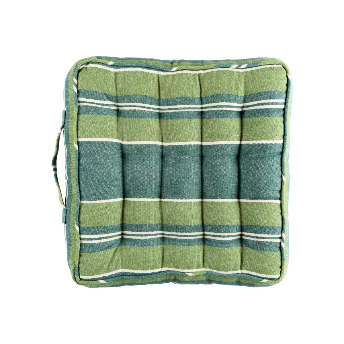 Green / White Szepviz Stripe Linen Chair Cushion By Mindthegap – image 1
