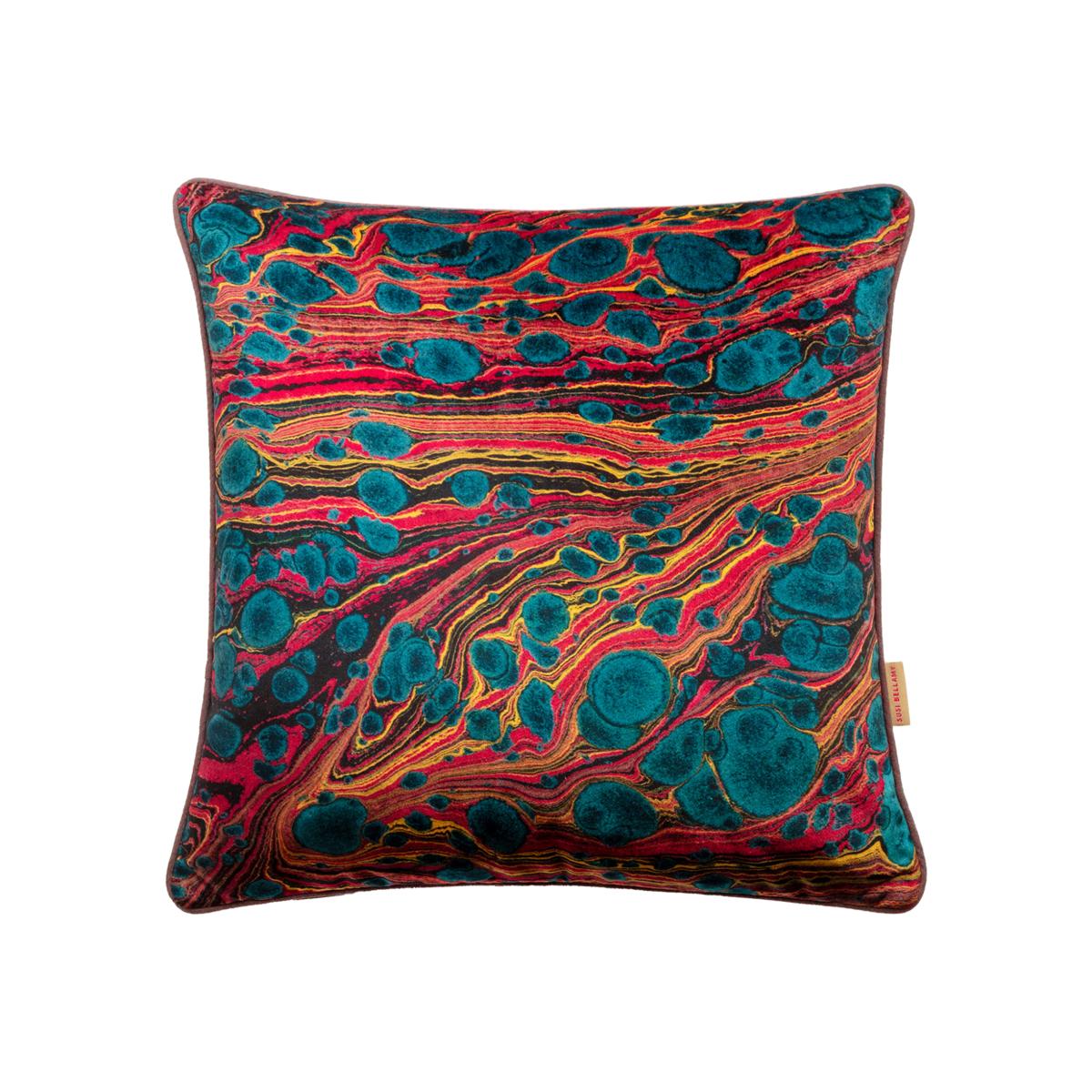 Pink / Purple / Blue Galactic Marbled Velvet Cushion One Size Susi Bellamy – image 1