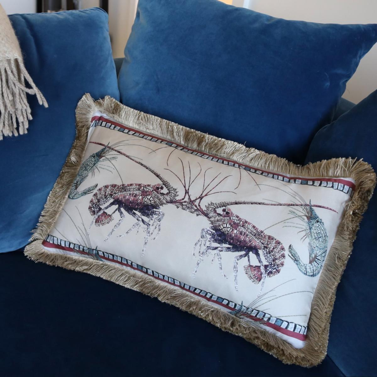 Lobster And Prawn Mosaic Silk Cushion - Beige Cassandra Hone – image 3