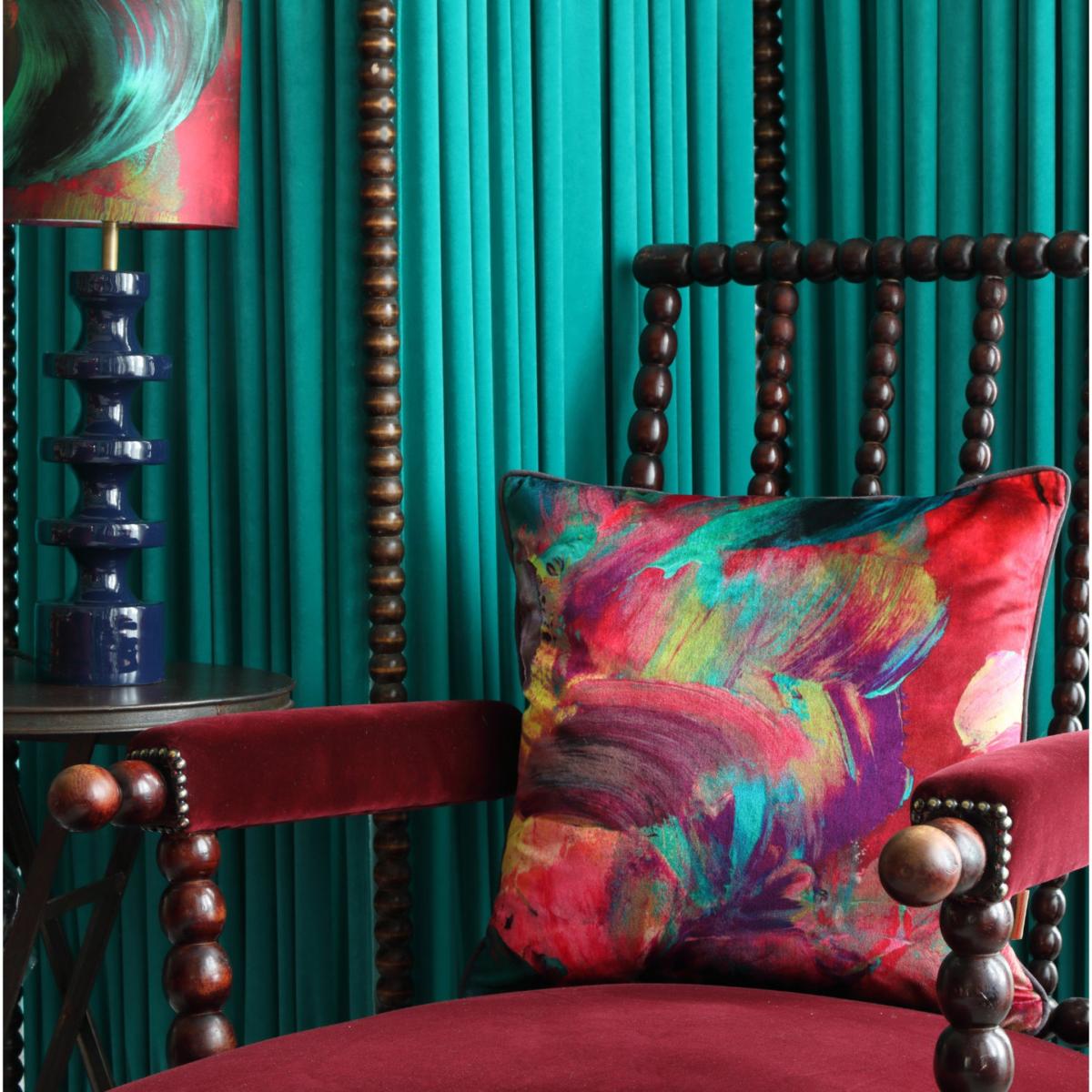 Pink / Purple / Black Emerald Streaks Velvet Cushion Susi Bellamy – image 2