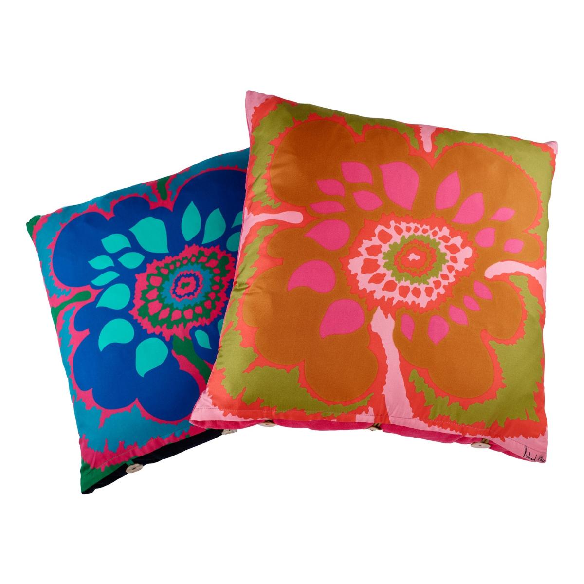 Green / Blue / Pink Blue Elsa Silk & Velvet Cushion Richard Allan London – image 4