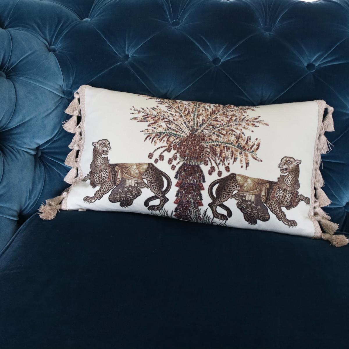 Leopard And Palm Cotton Cushion With Linen Tassel Fringe Cassandra Hone – image 2