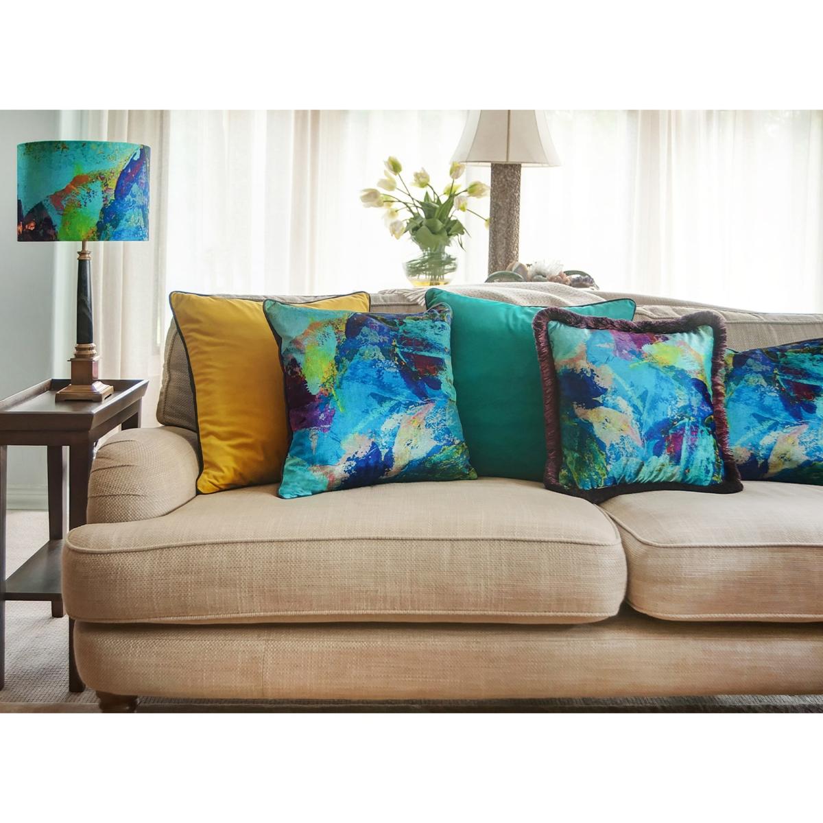 Green / Black / Blue Jade Velvet Cushion Susi Bellamy – image 2
