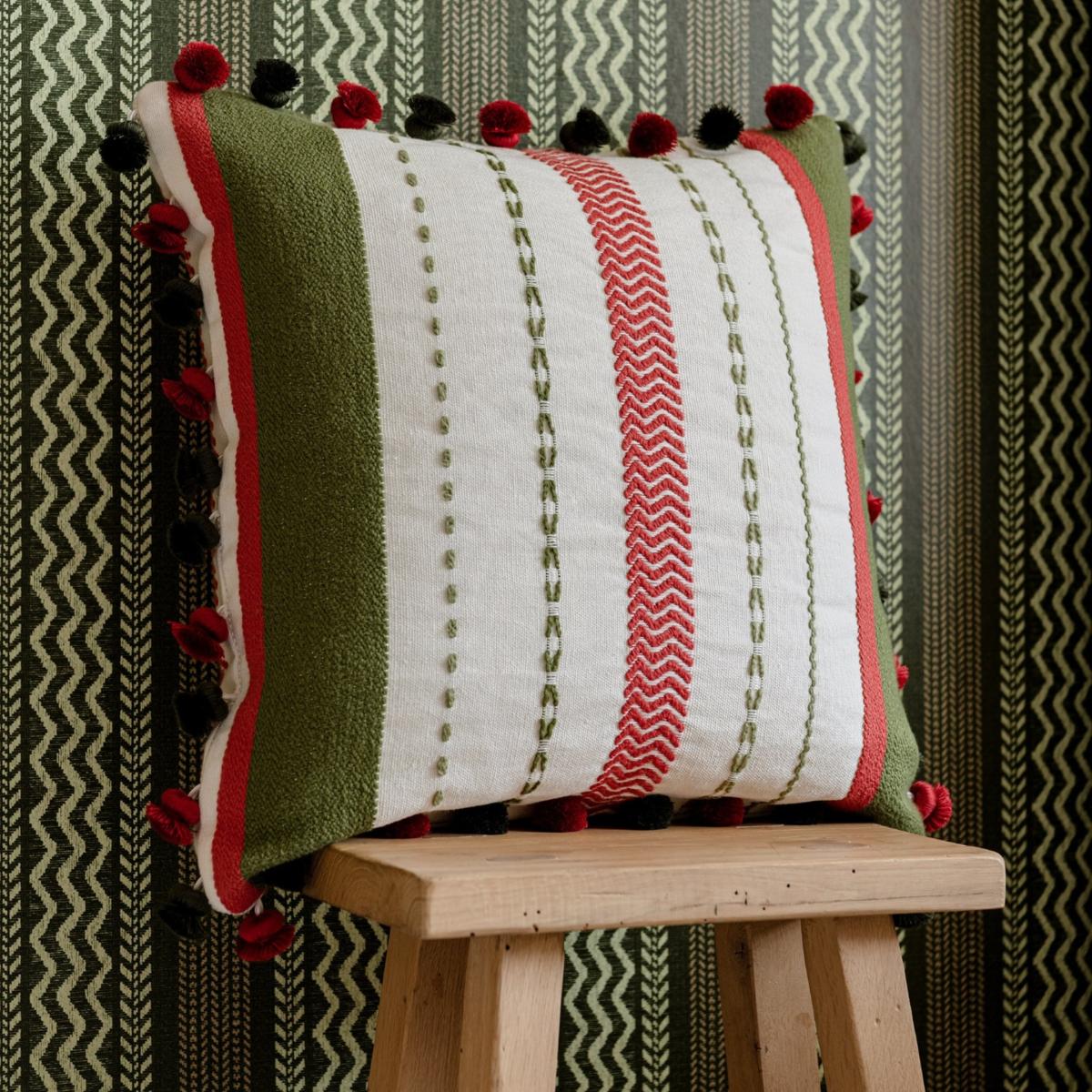 Green / White / Red Handwerklich Square Cushion By Mindthegap – image 2
