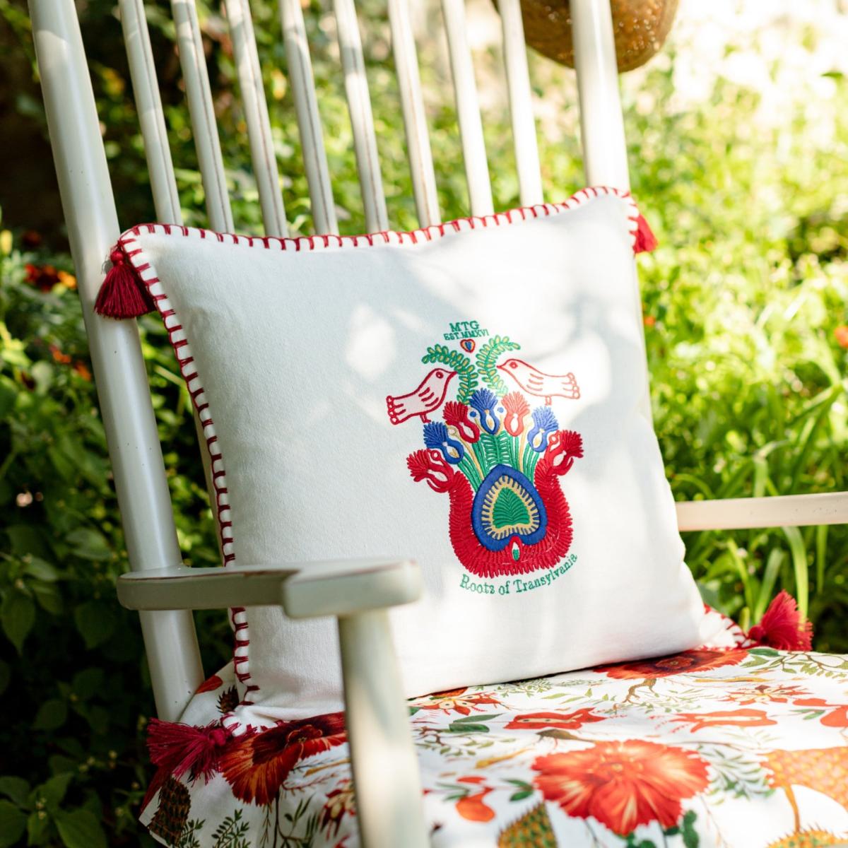 White / Red / Blue Roots Of Transylvania Linen Cushion By Mindthegap – image 3