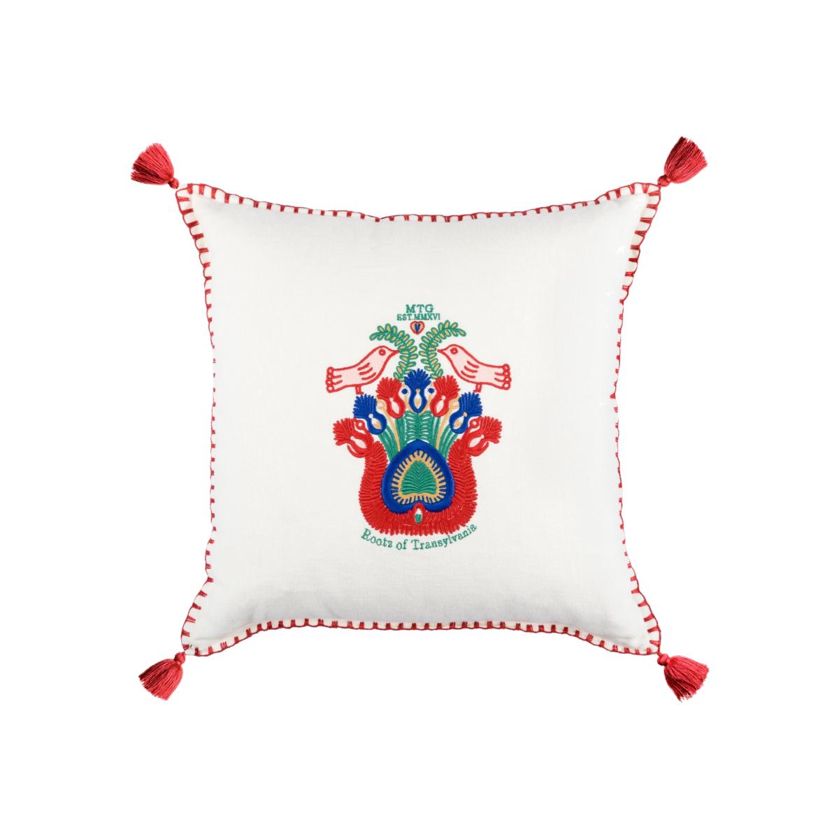 White / Red / Blue Roots Of Transylvania Linen Cushion By Mindthegap – image 1