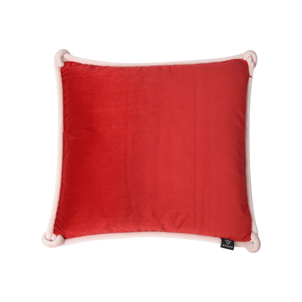 Red & Rose Velvet Cushion With Pale Pink Piping Bivain