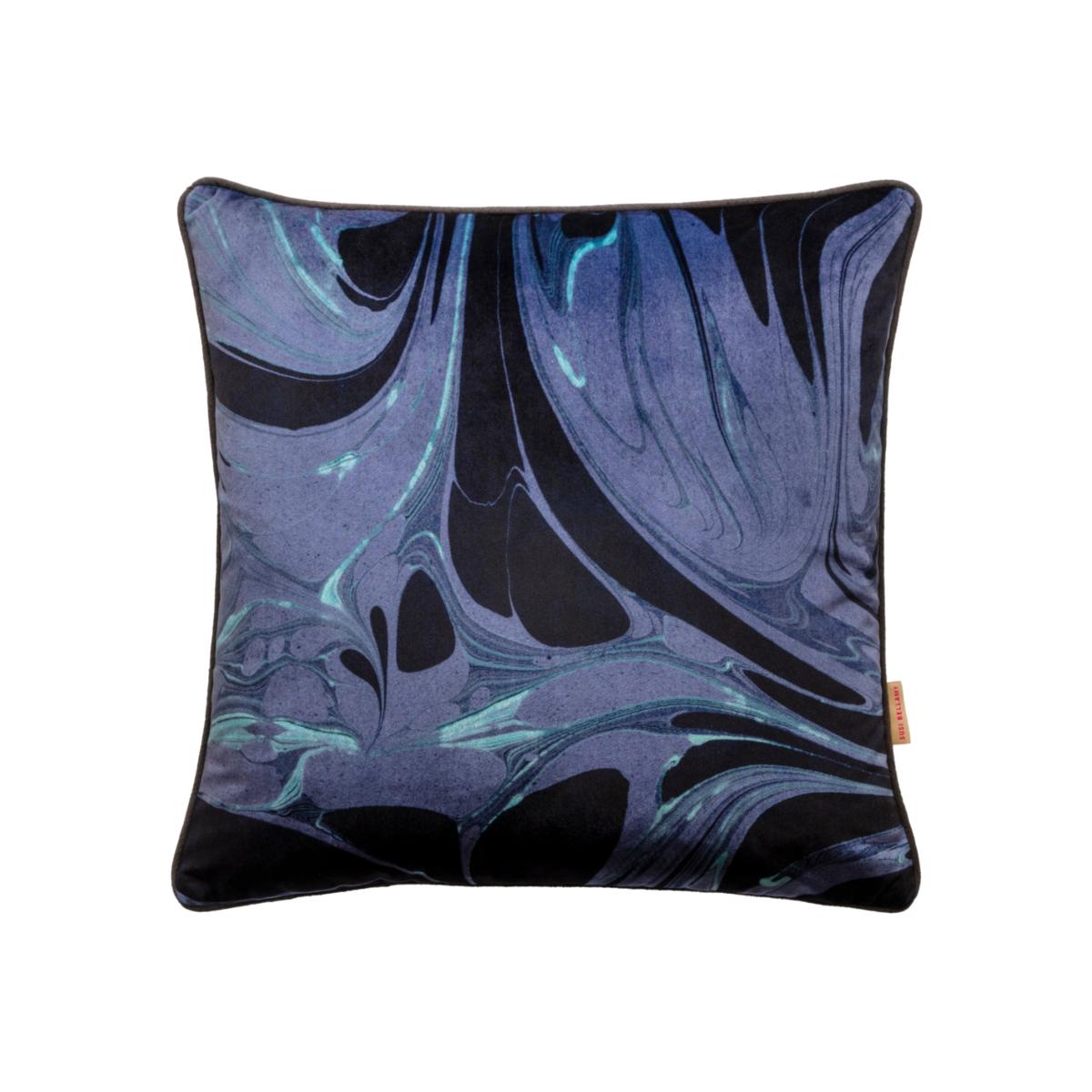 Black / Blue Hyacinth Swathe Velvet Cushion One Size Susi Bellamy – image 1