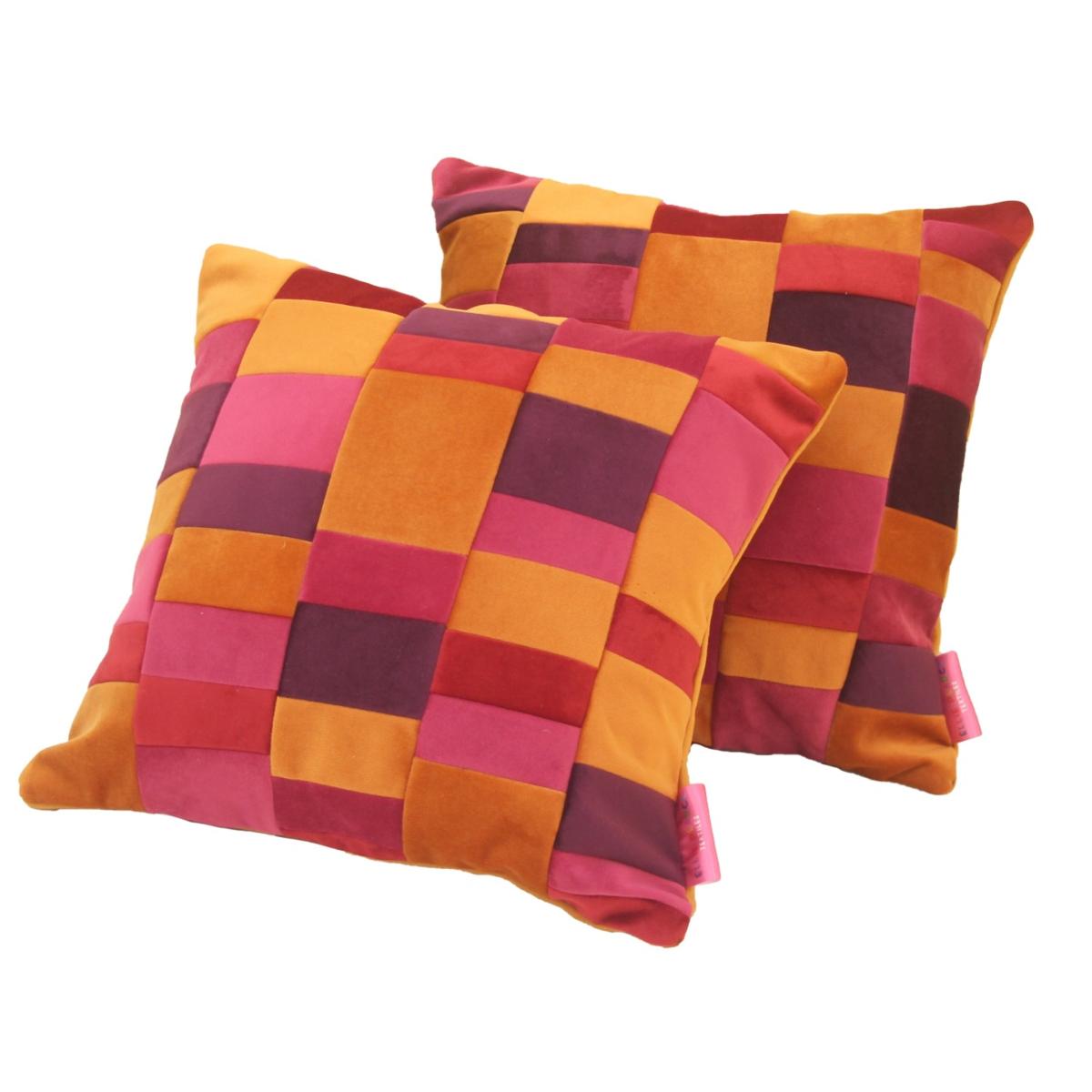Patchwork Velvet Cushion Pair - Pink Orange Ellie Pearce Textiles – image 2