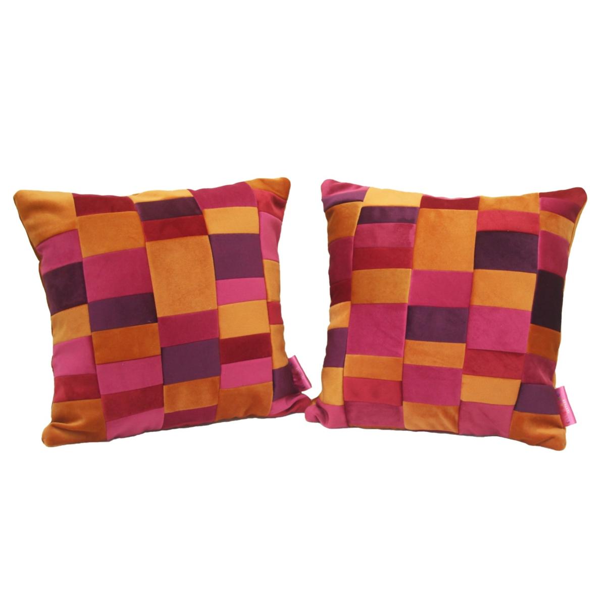Patchwork Velvet Cushion Pair - Pink Orange Ellie Pearce Textiles – image 3