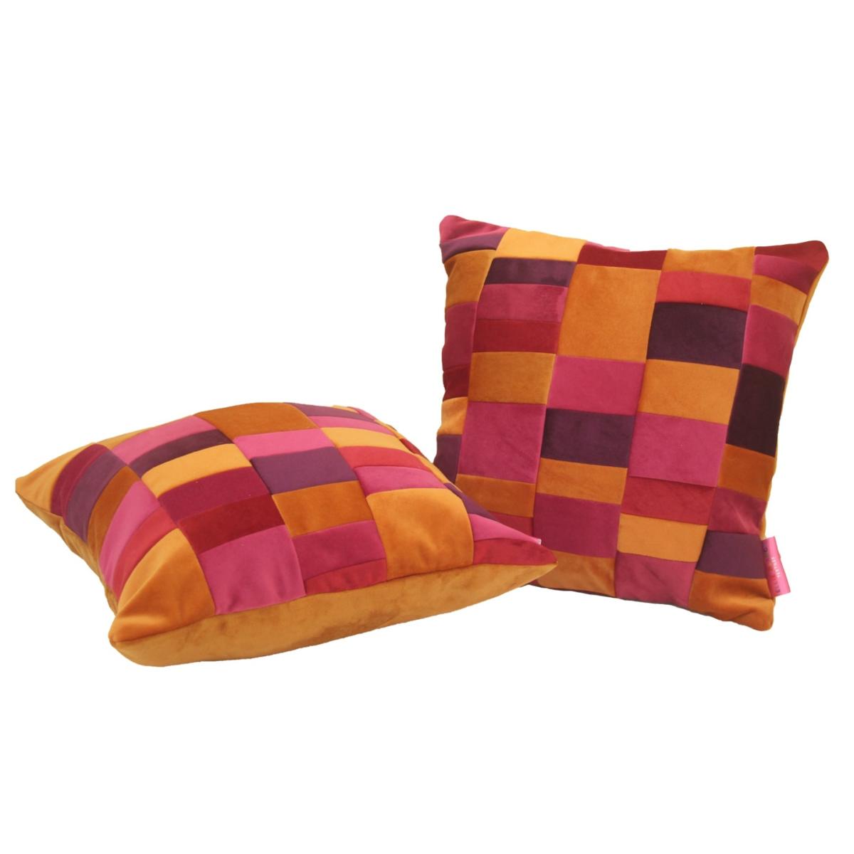 Patchwork Velvet Cushion Pair - Pink Orange Ellie Pearce Textiles – image 4