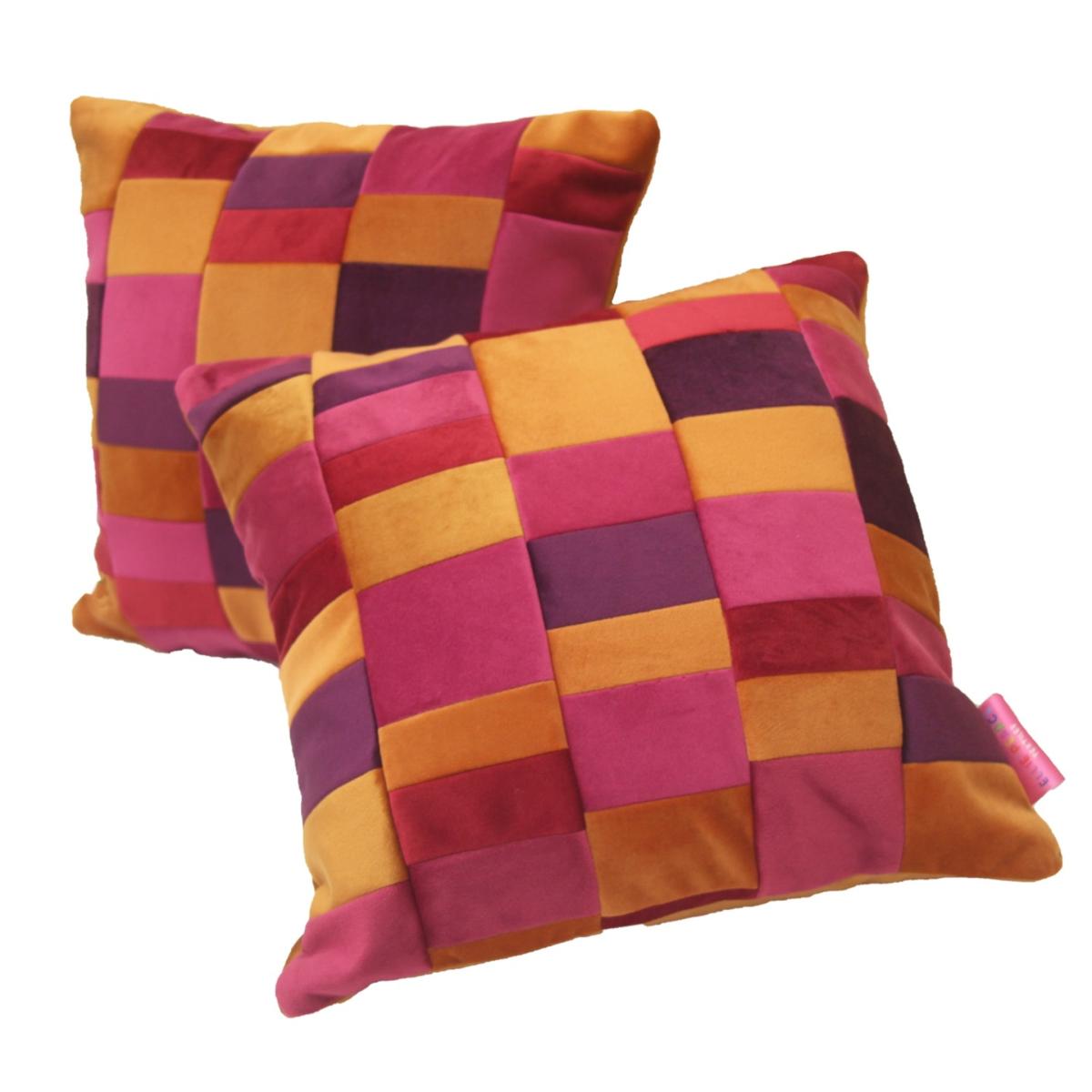 Patchwork Velvet Cushion Pair - Pink Orange Ellie Pearce Textiles – image 5
