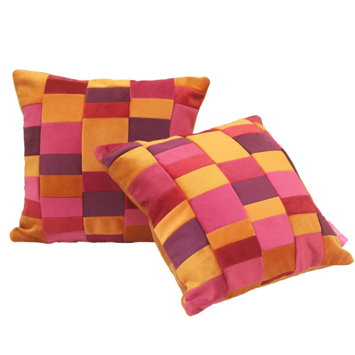 Patchwork Velvet Cushion Pair - Pink Orange Ellie Pearce Textiles – image 6