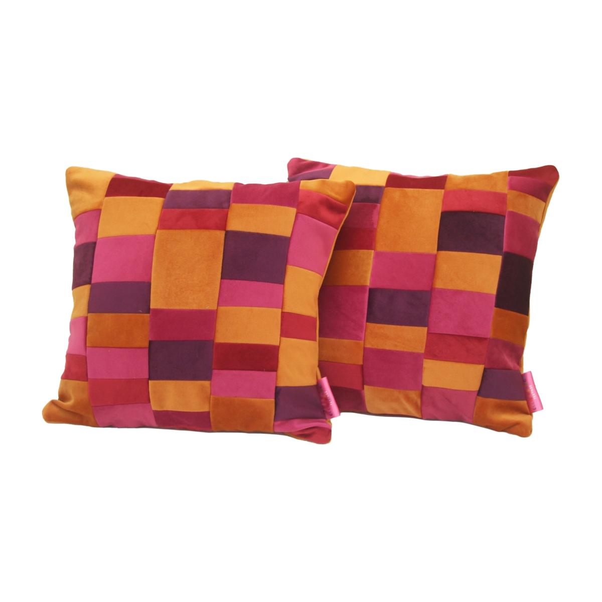 Patchwork Velvet Cushion Pair - Pink Orange Ellie Pearce Textiles – image 1