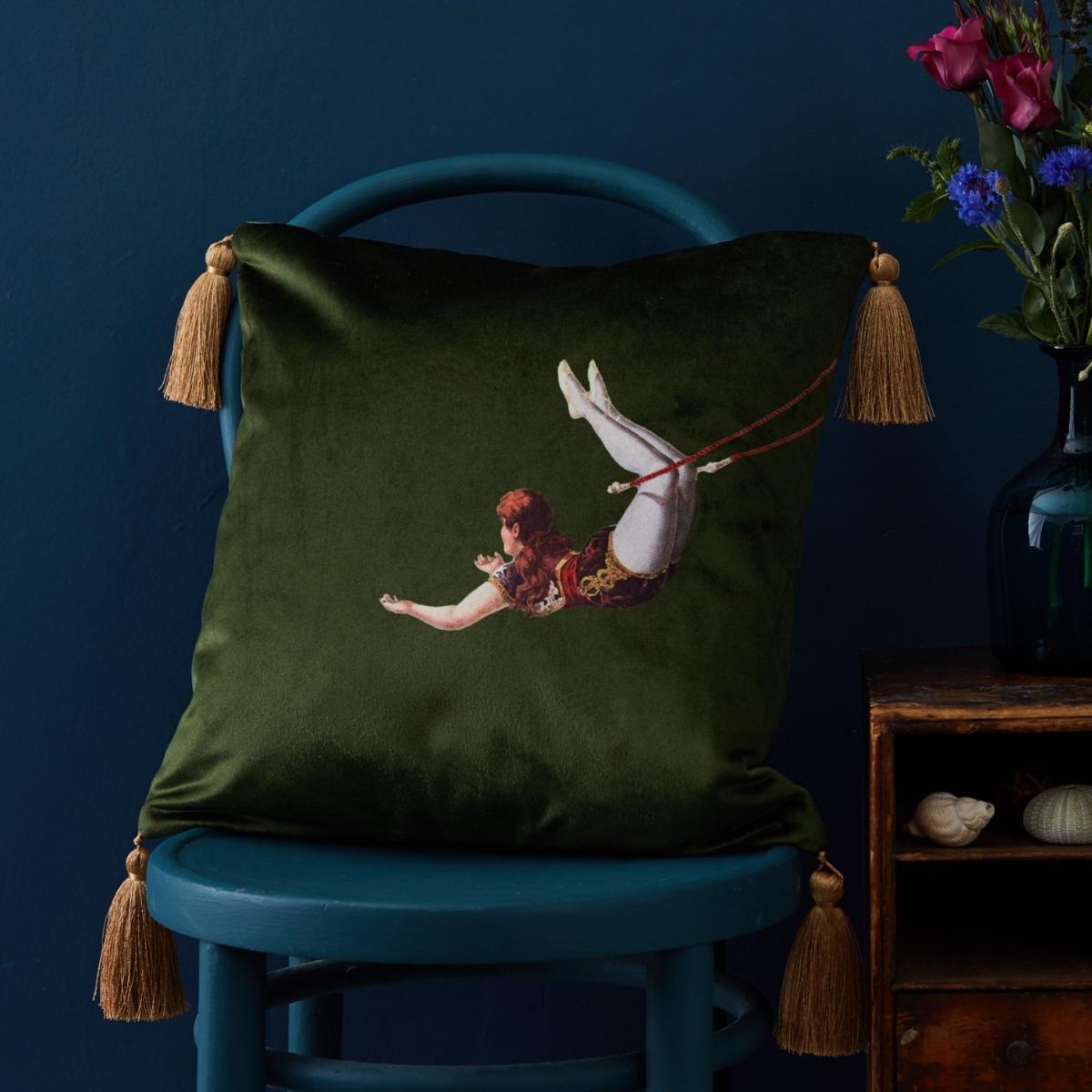 Trapeze Girl Velvet Cushion Lush Meadow Green Melody Rose London – image 2