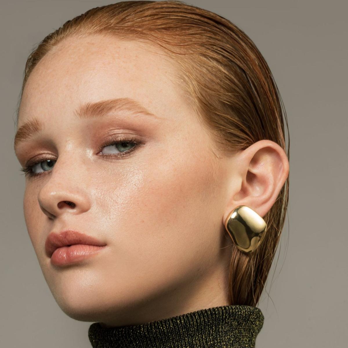 Women's Gold Smooth Oversized Cushion Shape Earrings | Shymi – image 2