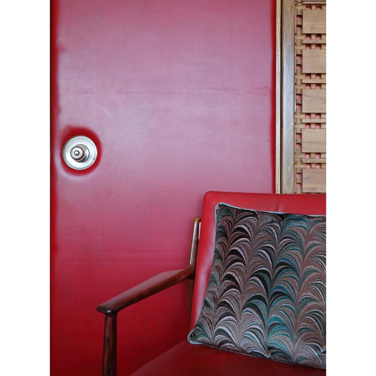 Neutrals / Green / Grey Jade Wide Comb Velvet Cushion Susi Bellamy – image 3