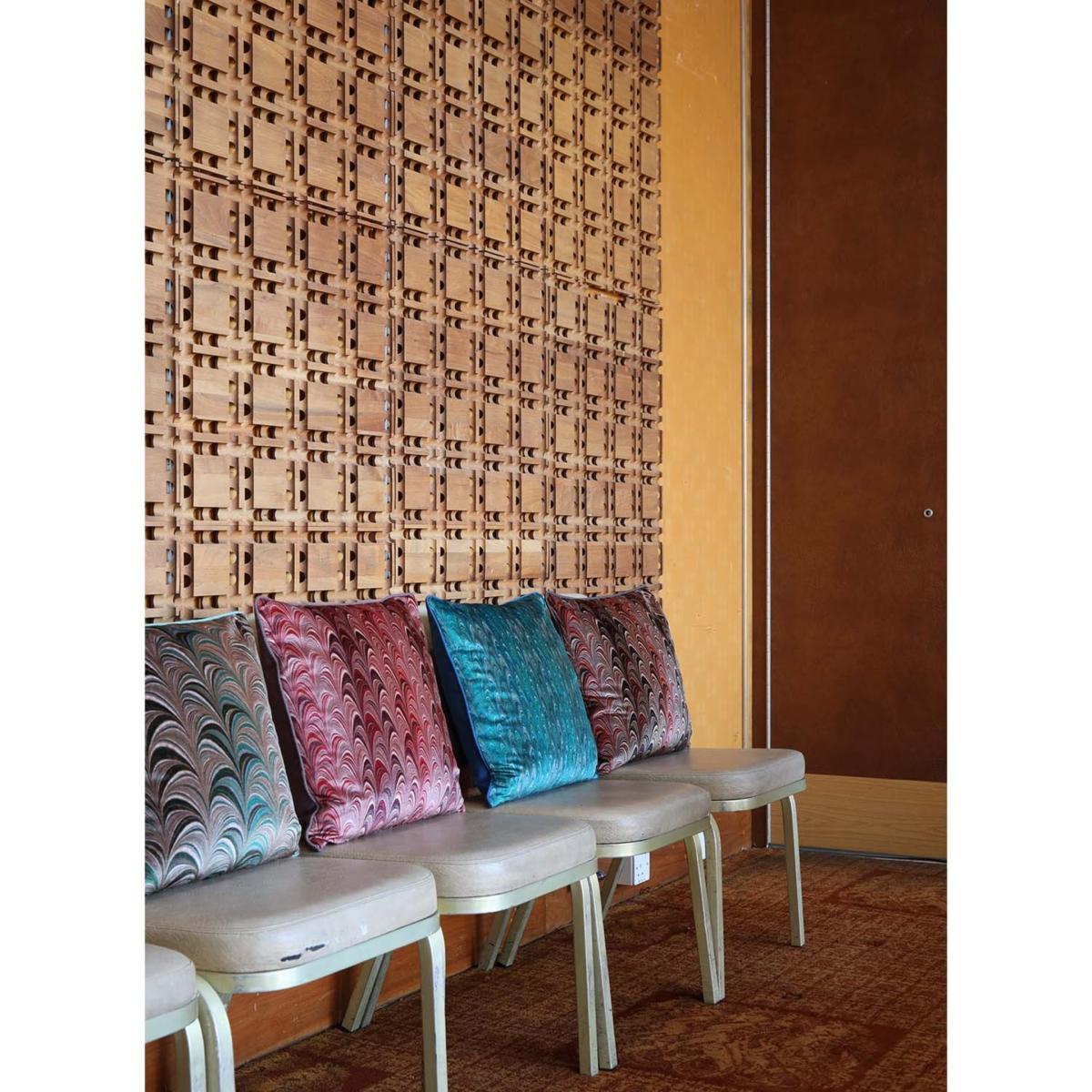 Neutrals / Green / Grey Jade Wide Comb Velvet Cushion Susi Bellamy – image 5