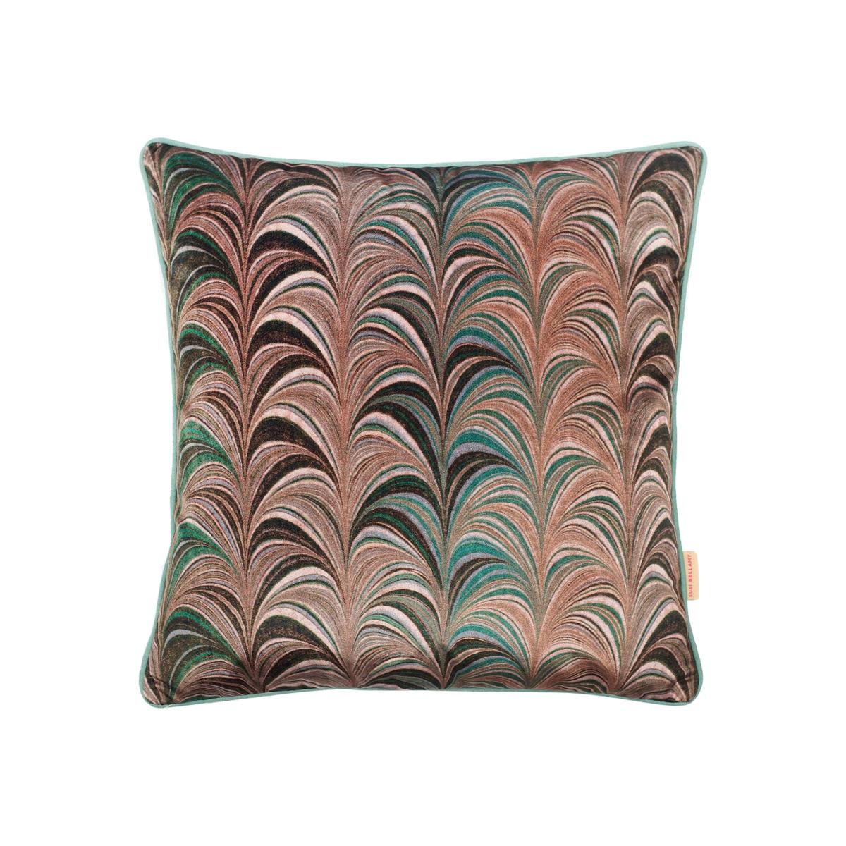 Neutrals / Green / Grey Jade Wide Comb Velvet Cushion Susi Bellamy – image 1