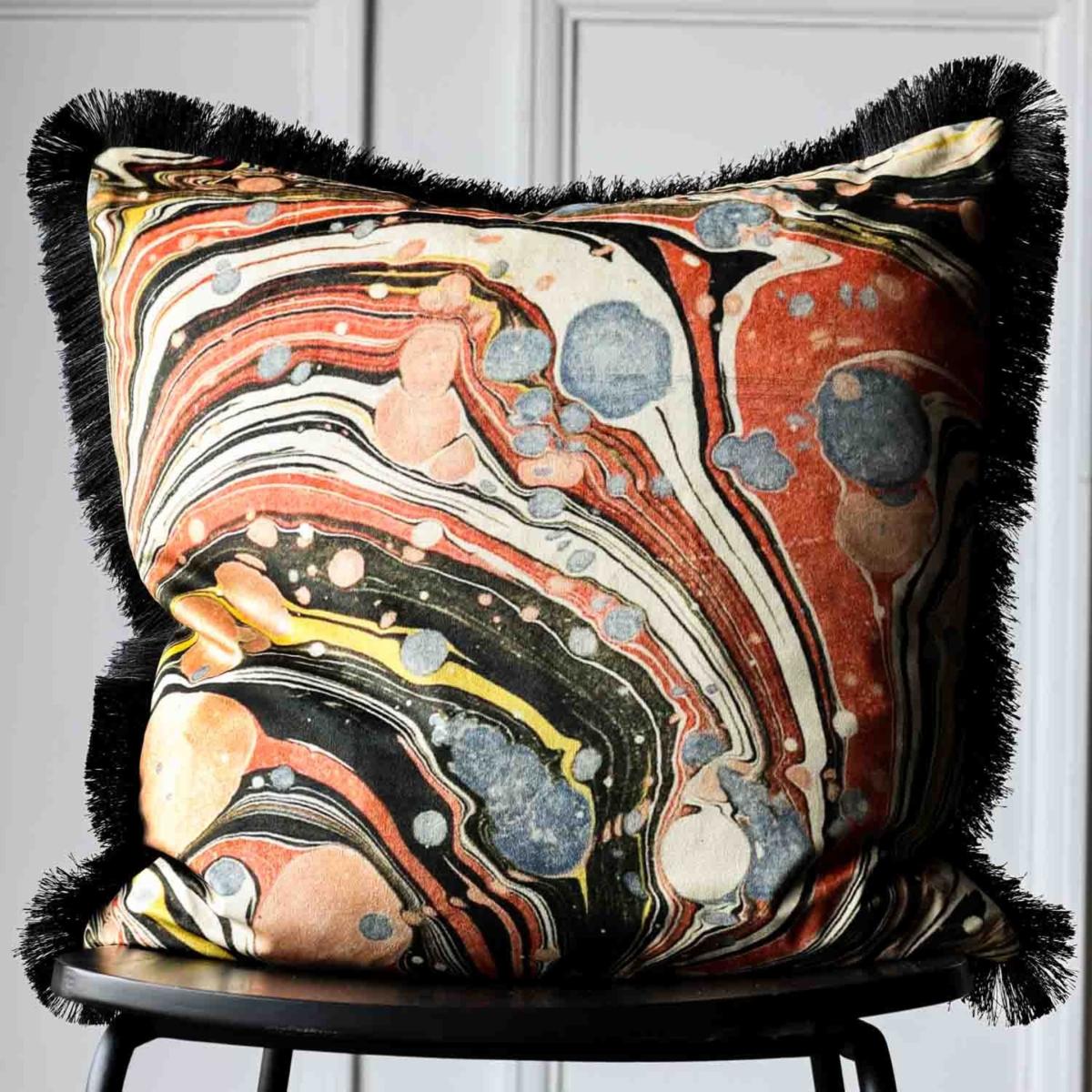 Marble Velvet Fringed Cushion Rockett St George – image 2