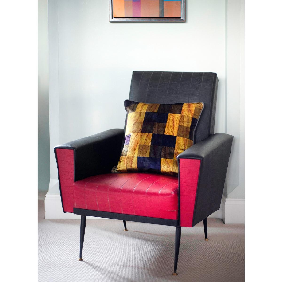 Black / Yellow / Orange Indigo Chartreuse Parquet Velvet Cushion Susi Bellamy – image 3