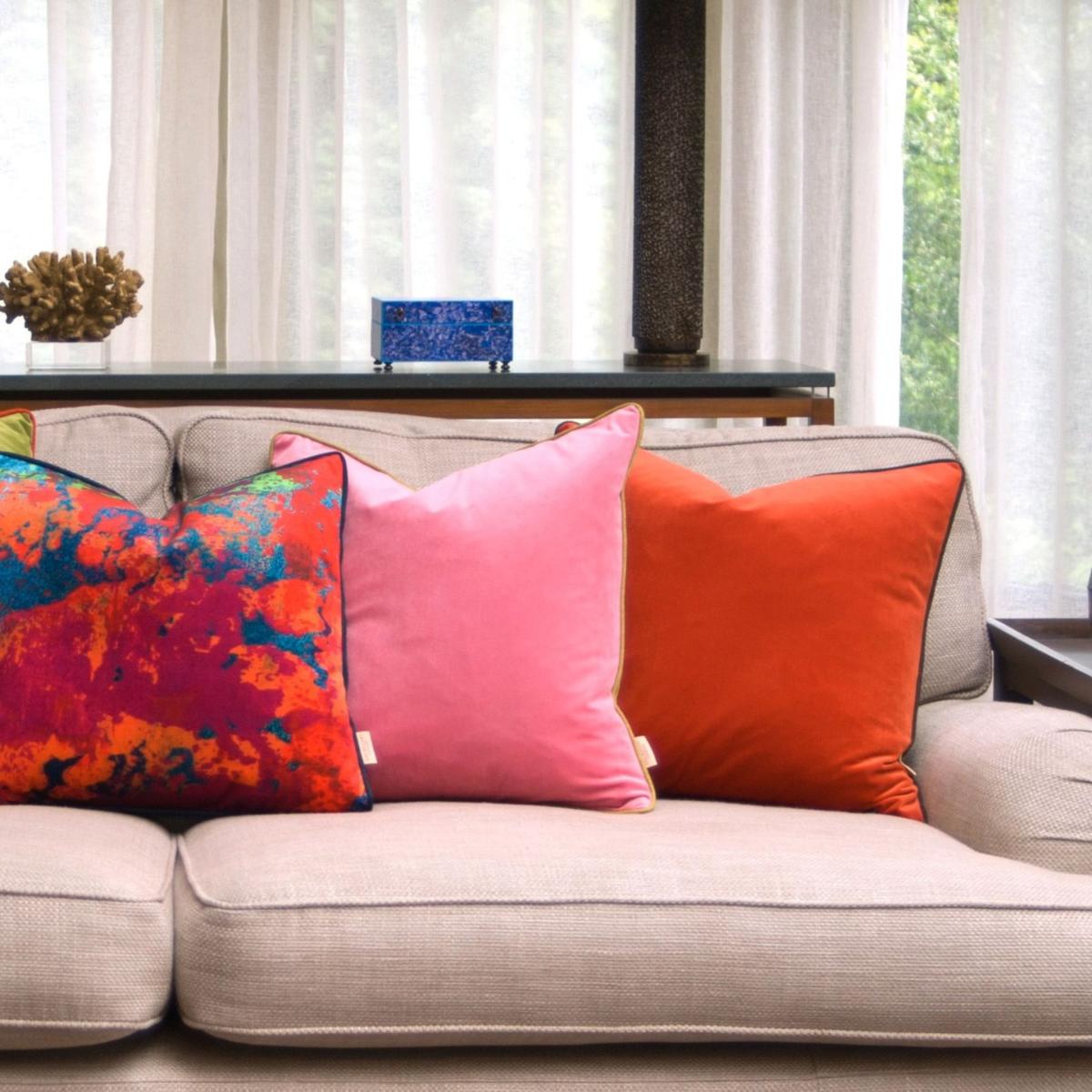 Yellow / Orange / Pink Pale Pink Velvet Cushion Susi Bellamy – image 2