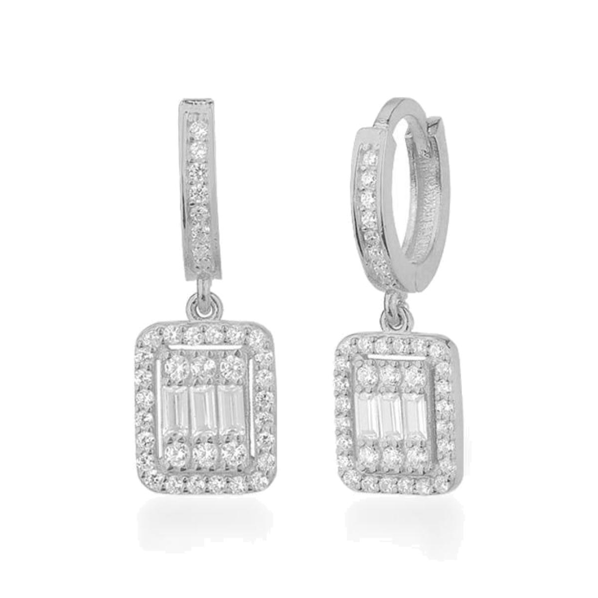 Silver Cushion Cut Zirconia Bridal Earring, Wedding Earring, Bridesmaid Earring,Drop Earring, Square Cut Diamond Women Earring By Eda Dogan
