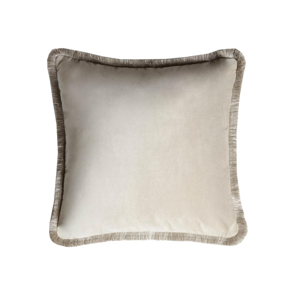 Neutrals Velvet Fifty Cushion With Fringes Beige Lo Decor – image 1