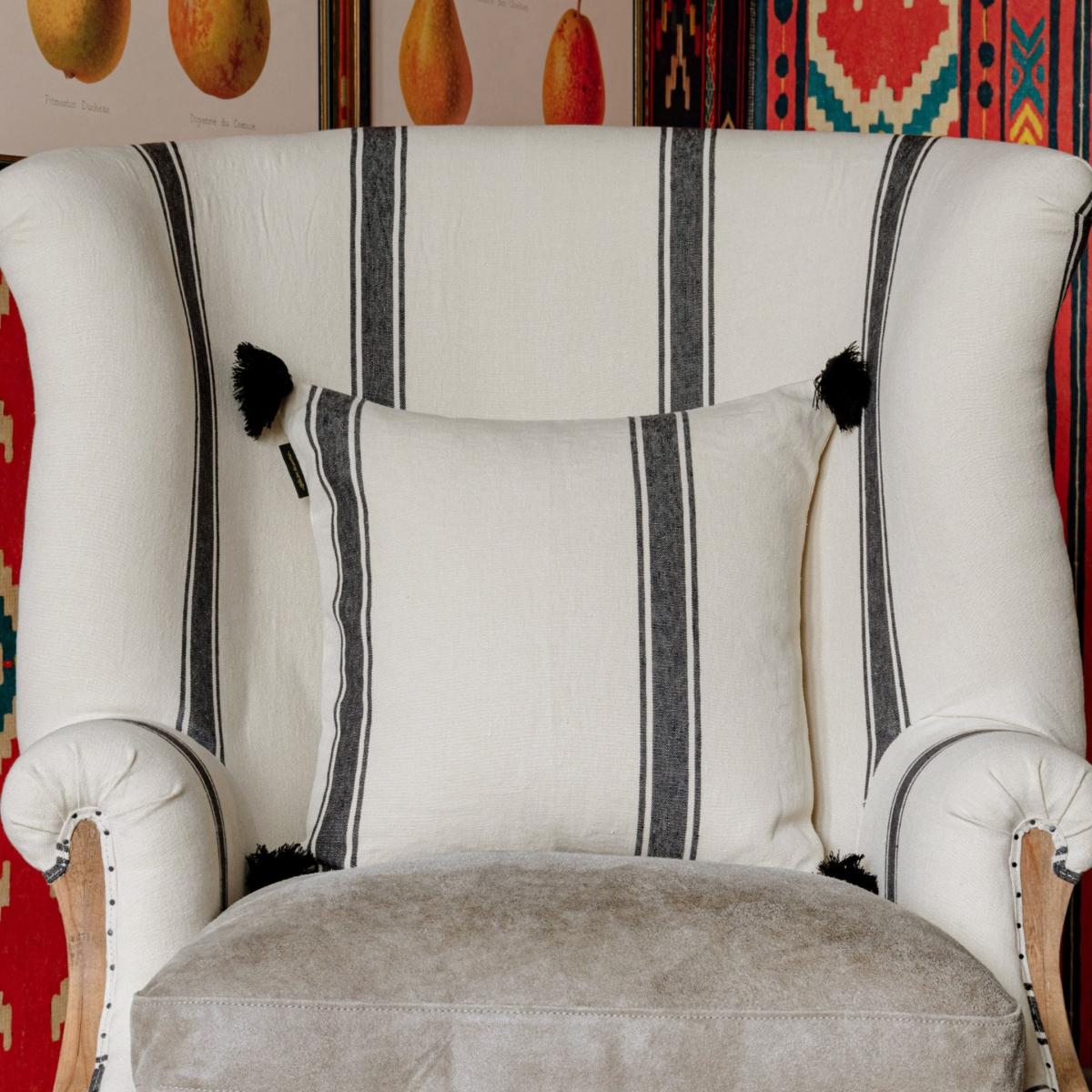 Black / White Hajdu Stripe Heavy Linen Cushion Mindthegap – image 2