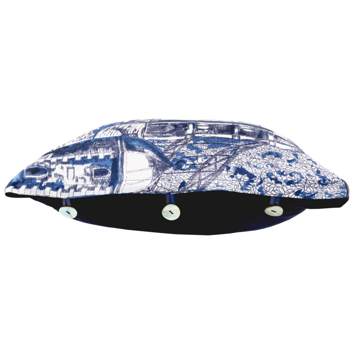 Blue / White Blue London Silk & Velvet Cushion Richard Allan London – image 2