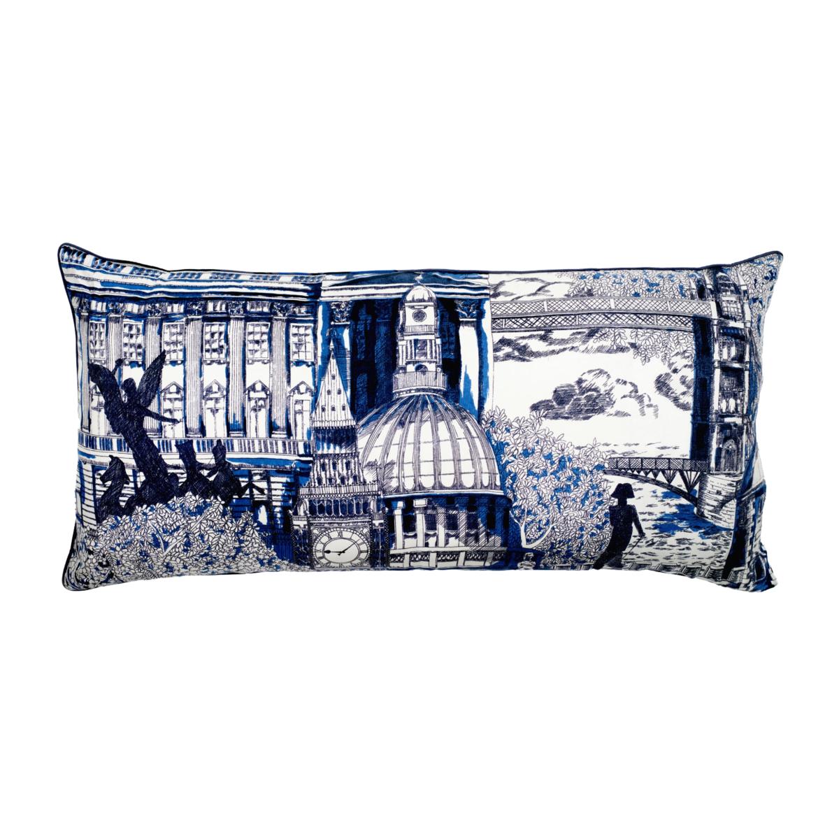Blue / White Blue London Silk & Velvet Cushion Richard Allan London – image 1